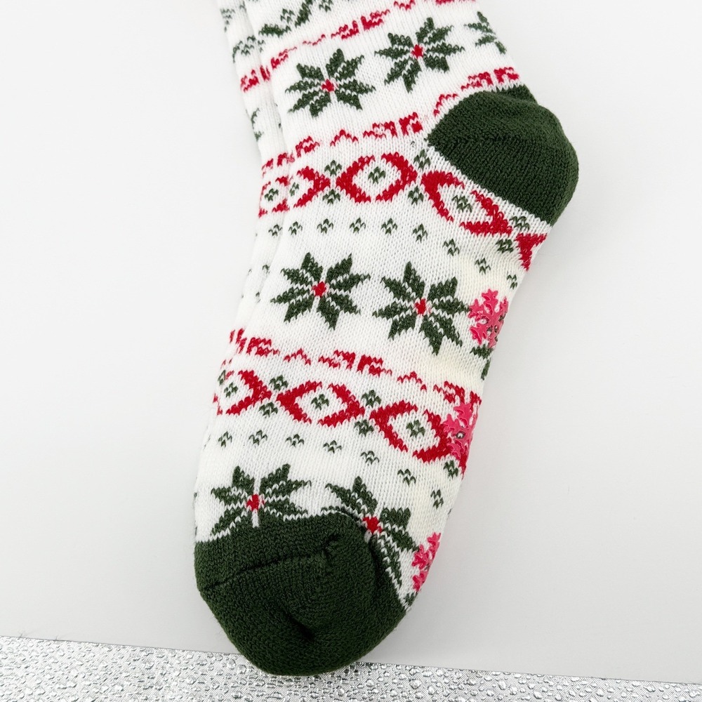 Happy Holidays Sherpa Lined Lounge Sock Women 9-11 Cozy Christmas Deer Snowflake - Picture 3 of 12